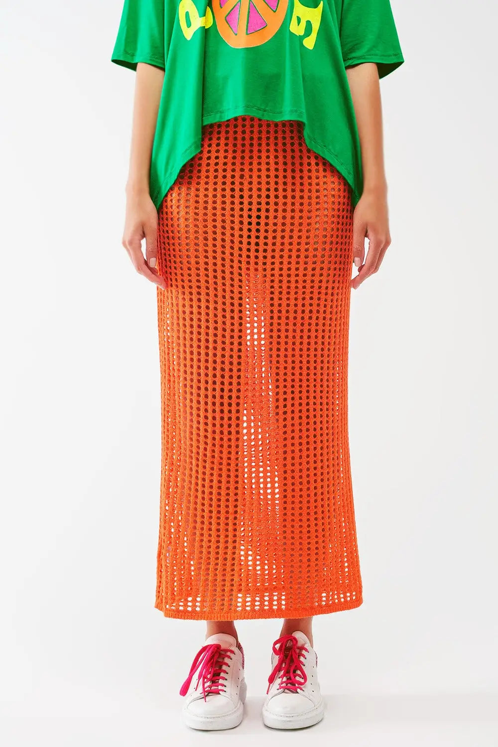 maxi sheer crochet skirt in Orange - ORANGE / ONE - Skirts