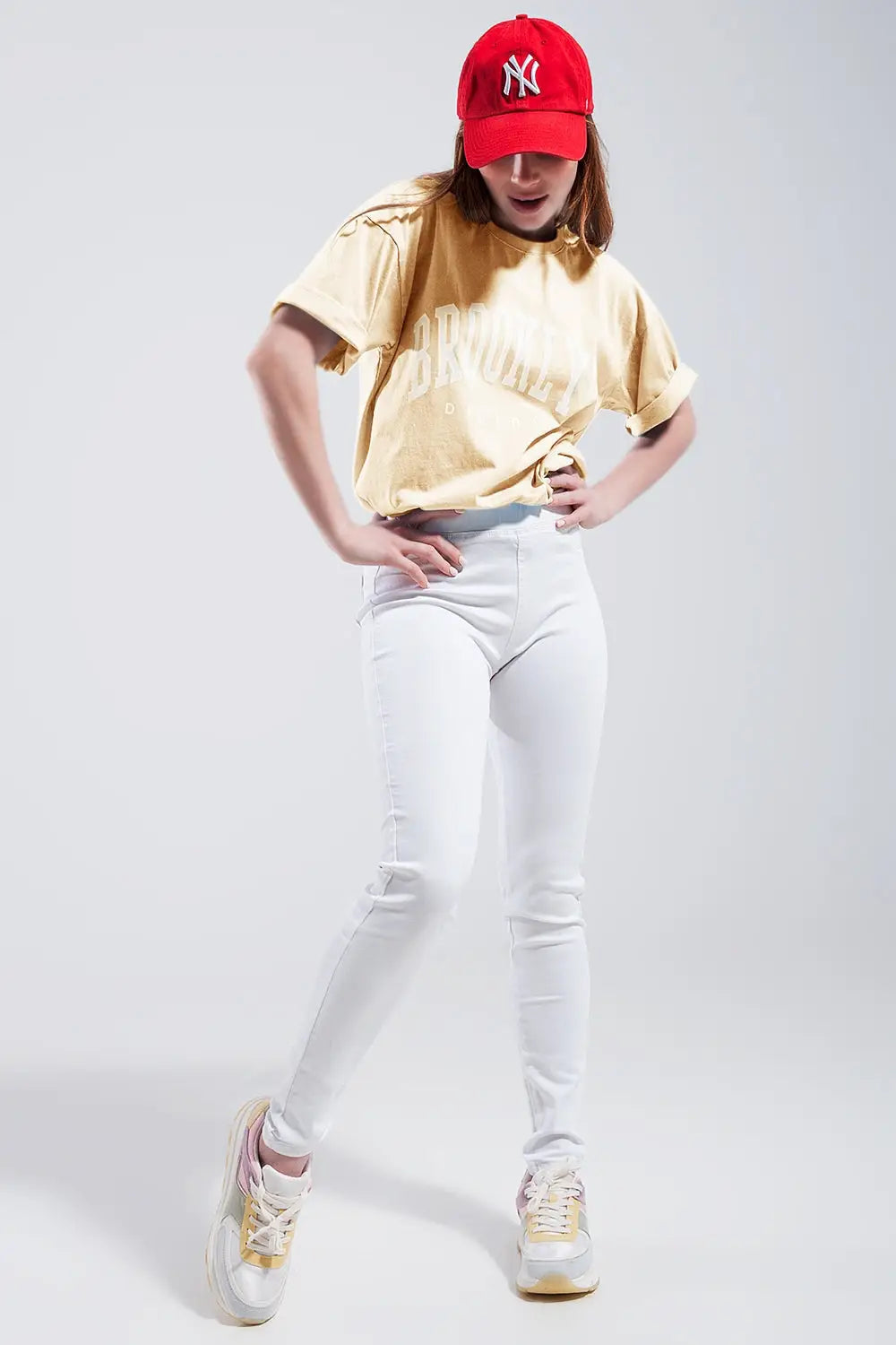 T-Shirt with Brooklyn District Text in yellow - YELLOW / ONE - T-Shirts