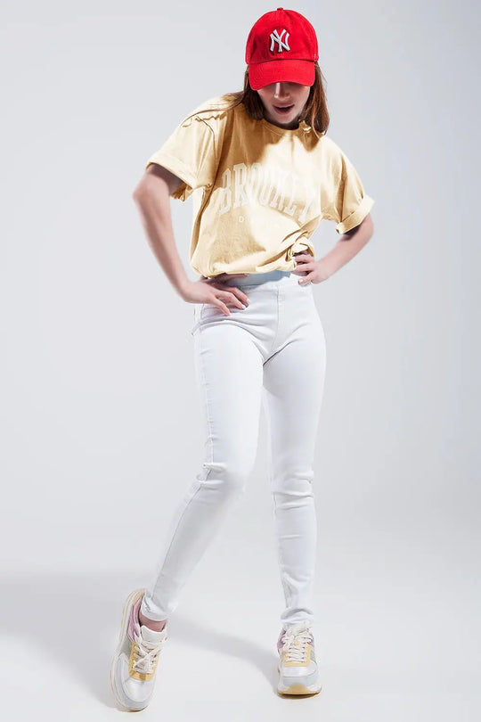 T-Shirt with Brooklyn District Text in yellow - YELLOW / ONE - T-Shirts