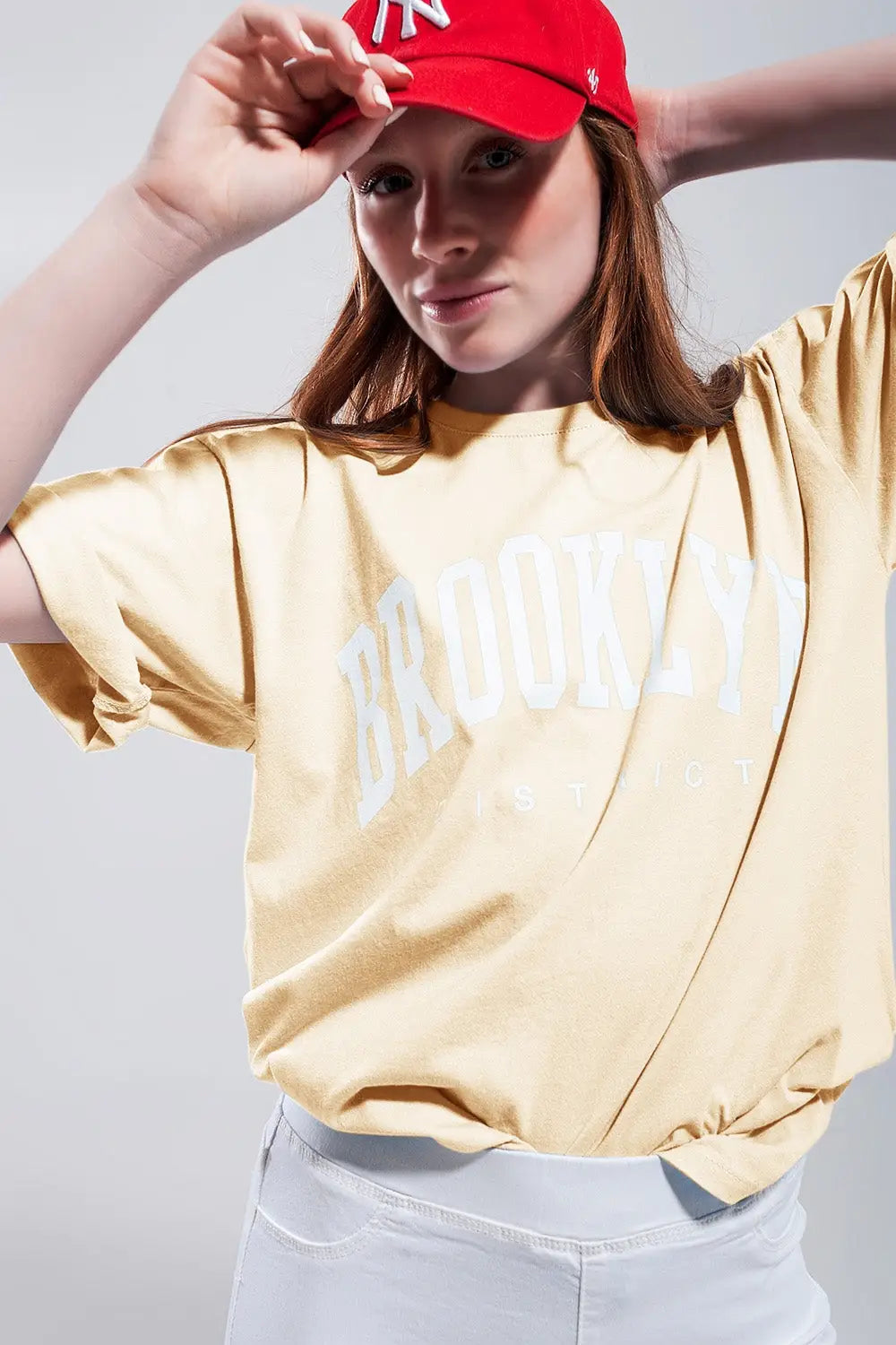 T-Shirt with Brooklyn District Text in yellow - YELLOW / ONE - T-Shirts