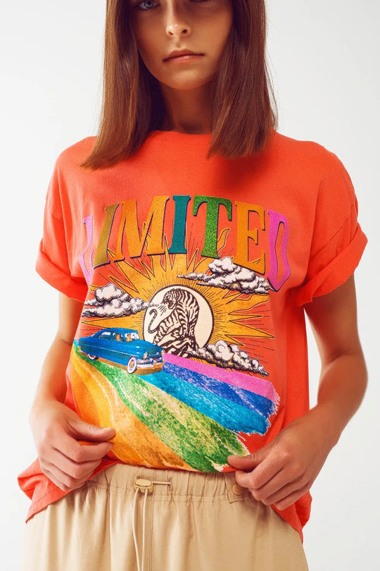 T-Shirt with Limited Graphic Print in Orange - ORANGE / ONE - T-Shirts