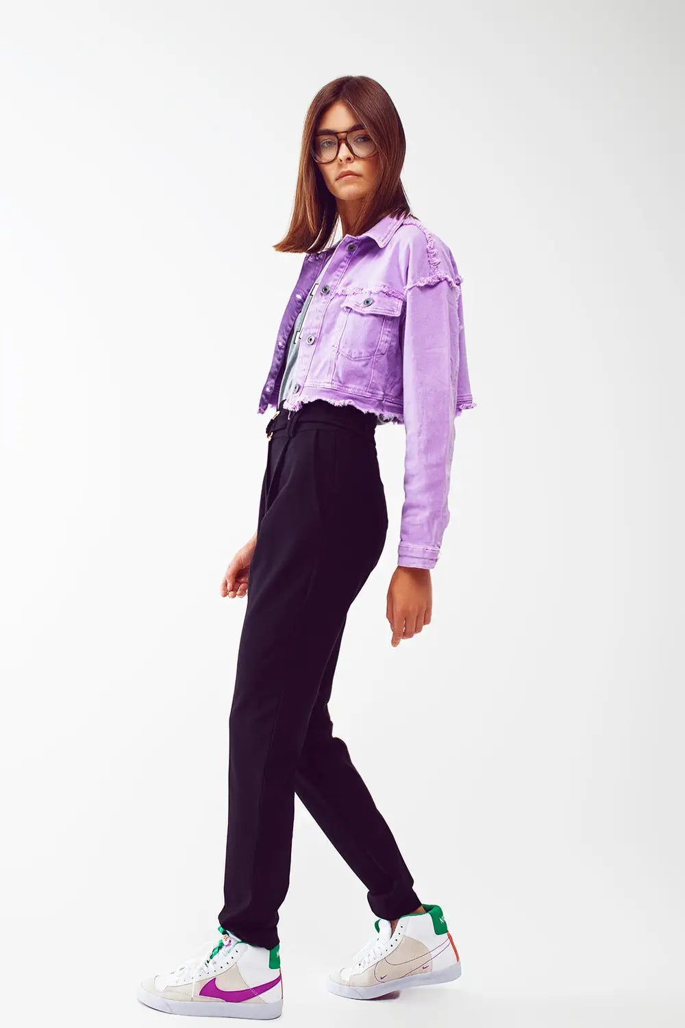 Cropped denim trucker jacket in purple - Jackets