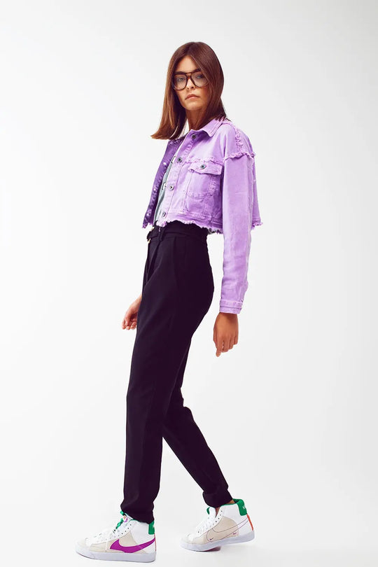 Cropped denim trucker jacket in purple - Jackets