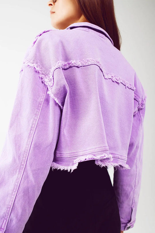 Cropped denim trucker jacket in purple - Jackets