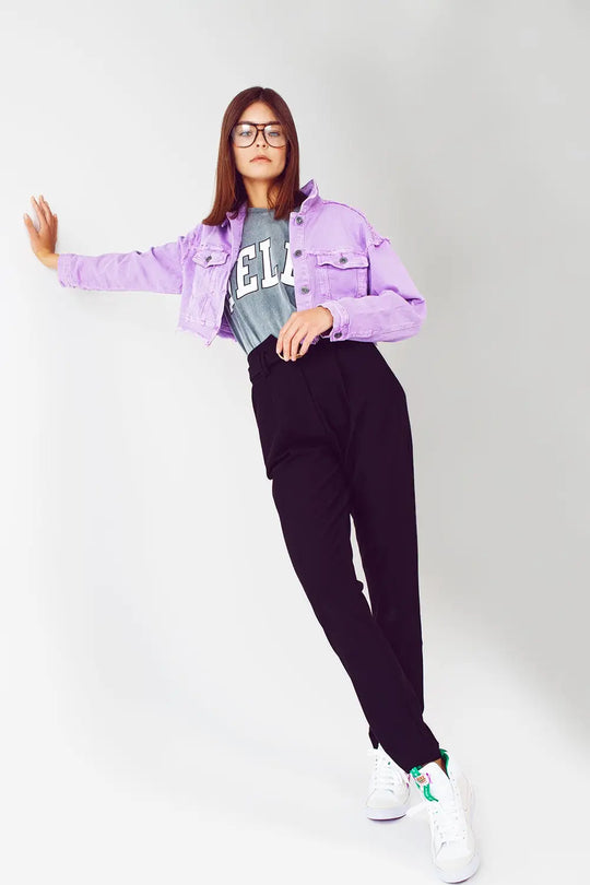 Cropped denim trucker jacket in purple - Jackets