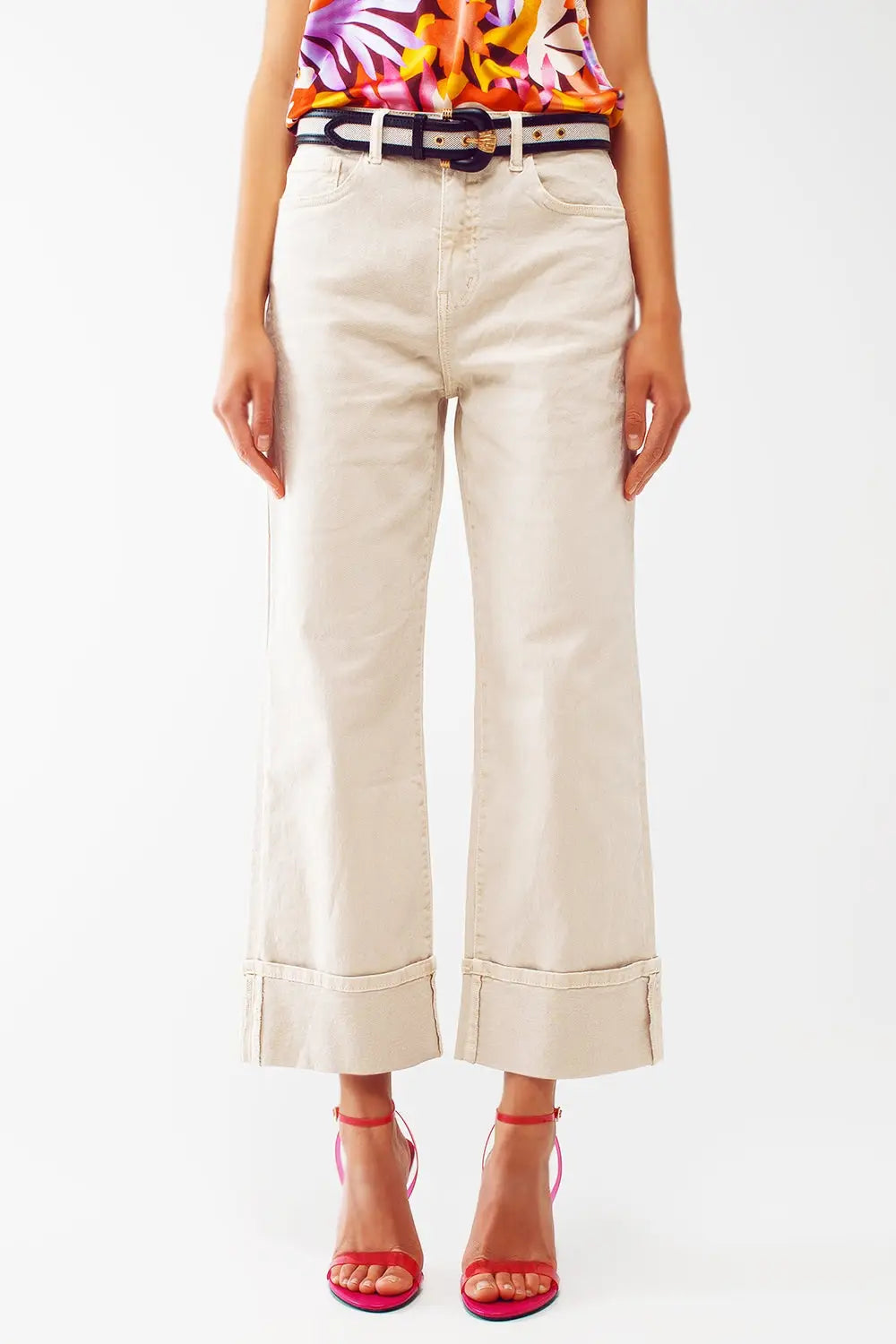 Straight Leg Jeans with Cropped Hem in beige - Colored Jeans