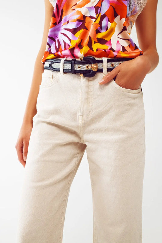 Straight Leg Jeans with Cropped Hem in beige - Colored Jeans