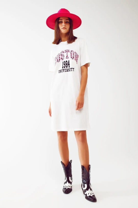 midi t-shirt dress in white boston 1984 university - WHITE / ONE - Dresses
