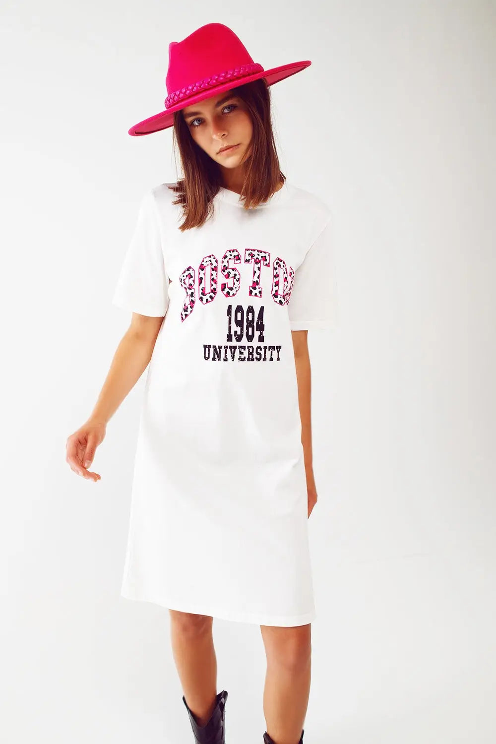 midi t-shirt dress in white boston 1984 university - WHITE / ONE - Dresses
