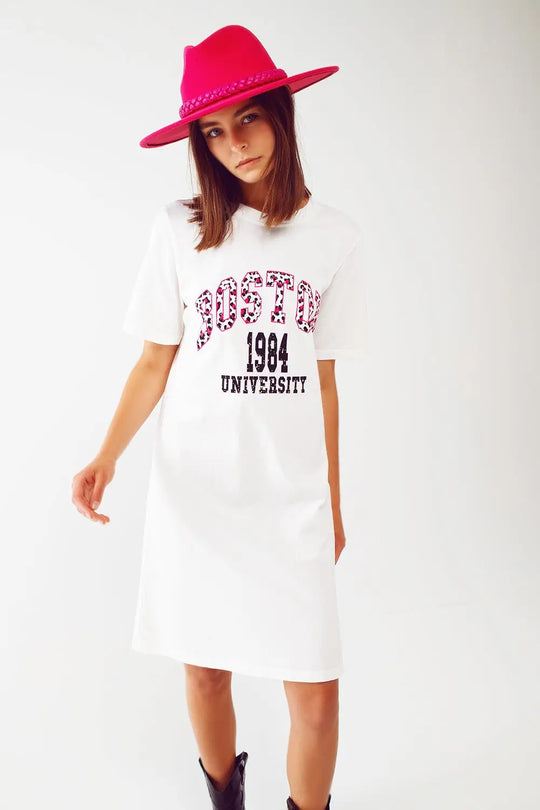 midi t-shirt dress in white boston 1984 university - WHITE / ONE - Dresses