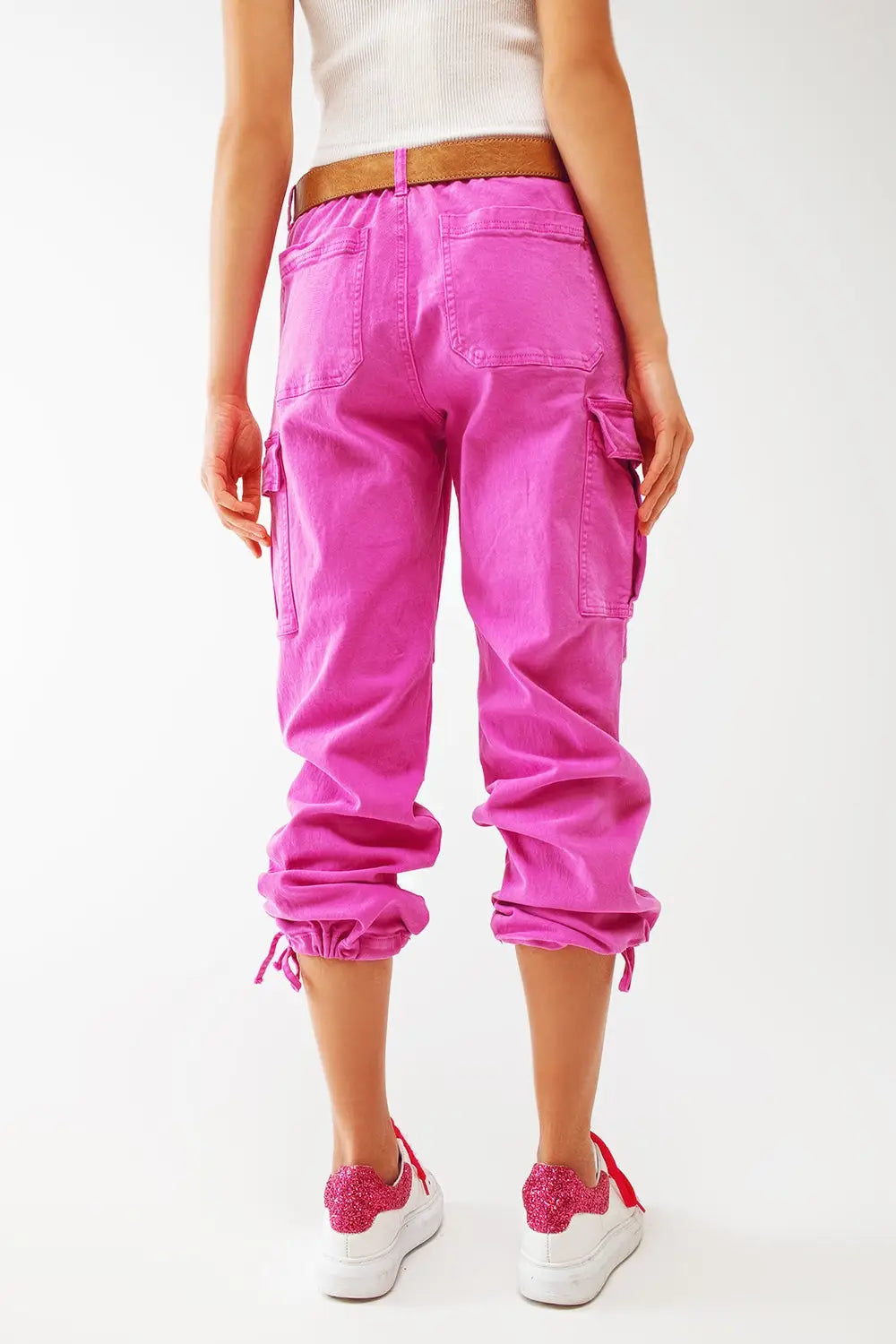 Cargo Pants with Tassel ends in Fuchsia - Colored Jeans