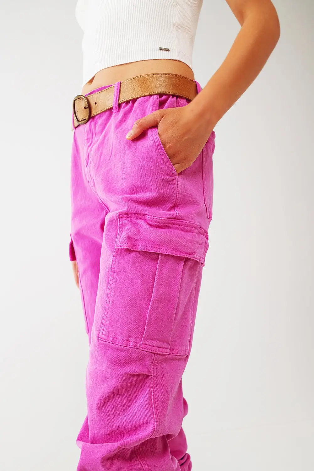 Cargo Pants with Tassel ends in Fuchsia - Colored Jeans