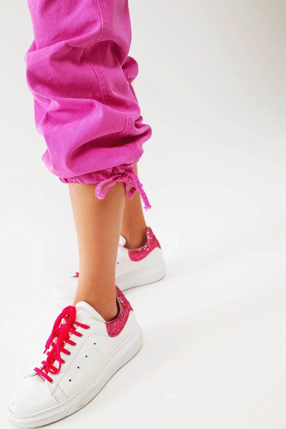 Cargo Pants with Tassel ends in Fuchsia - Colored Jeans
