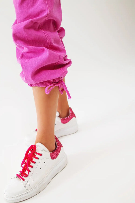 Cargo Pants with Tassel ends in Fuchsia - Colored Jeans