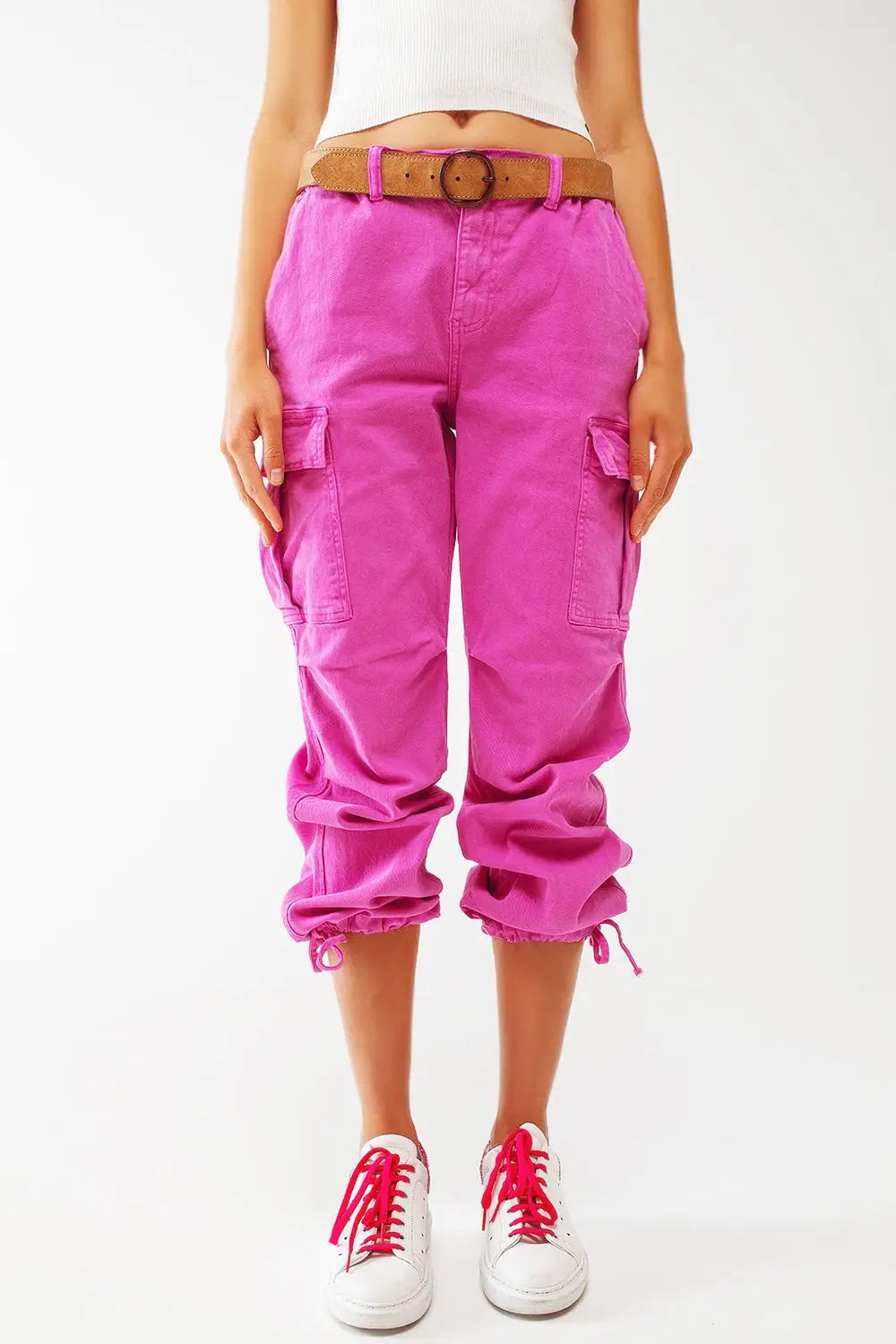 Cargo Pants with Tassel ends in Fuchsia - Colored Jeans