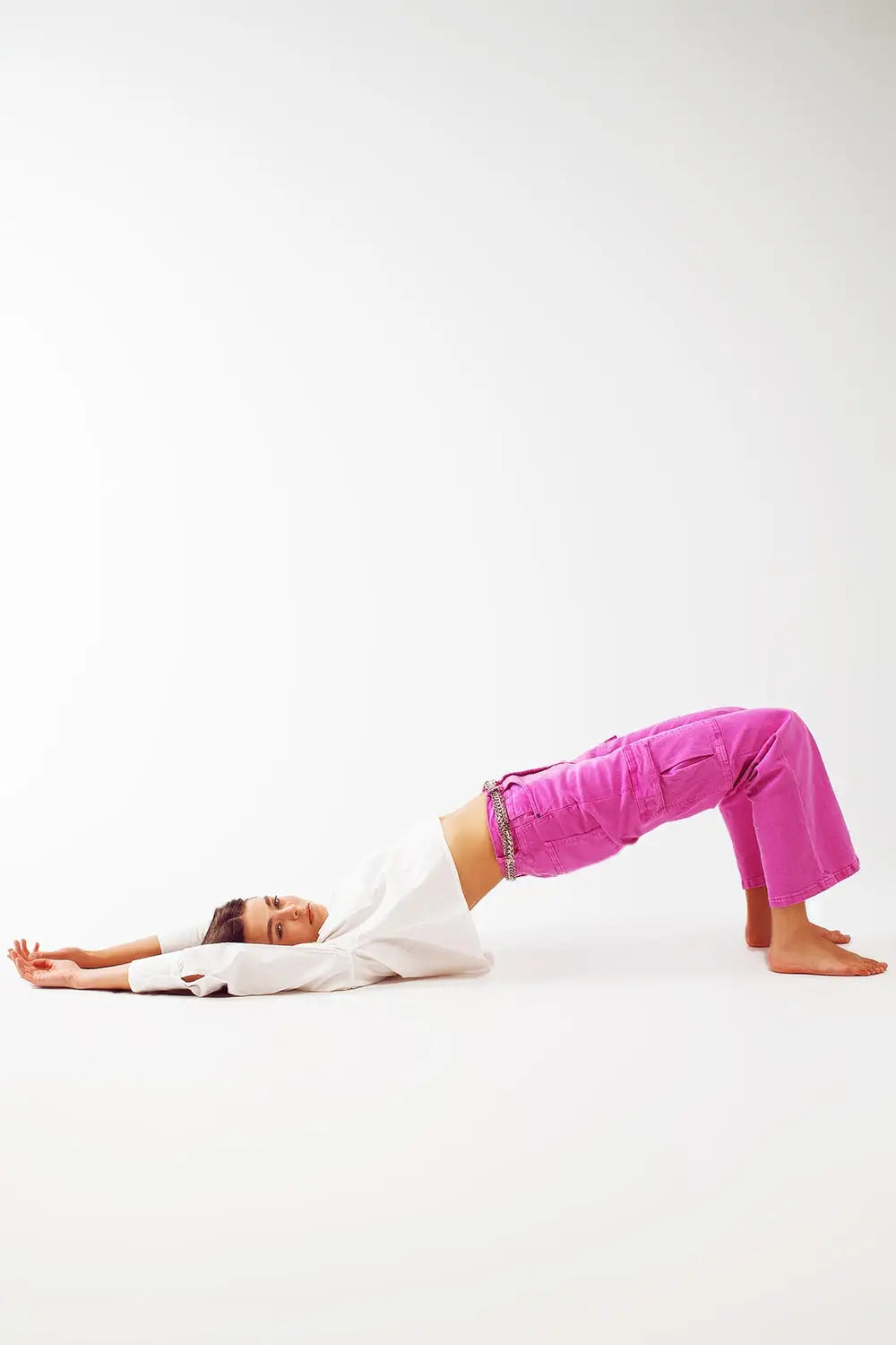 Straight Leg Cargo Jeans in Fuchsia - Colored Jeans