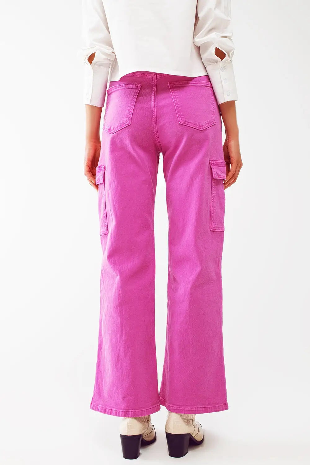 Straight Leg Cargo Jeans in Fuchsia - Colored Jeans