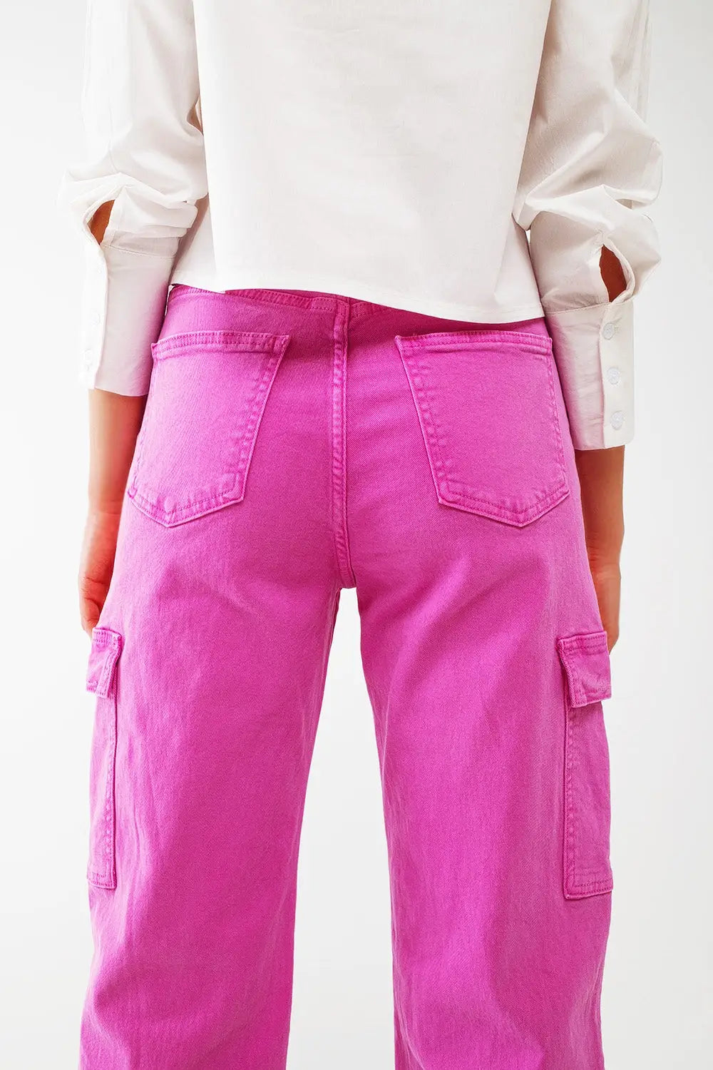 Straight Leg Cargo Jeans in Fuchsia - Colored Jeans