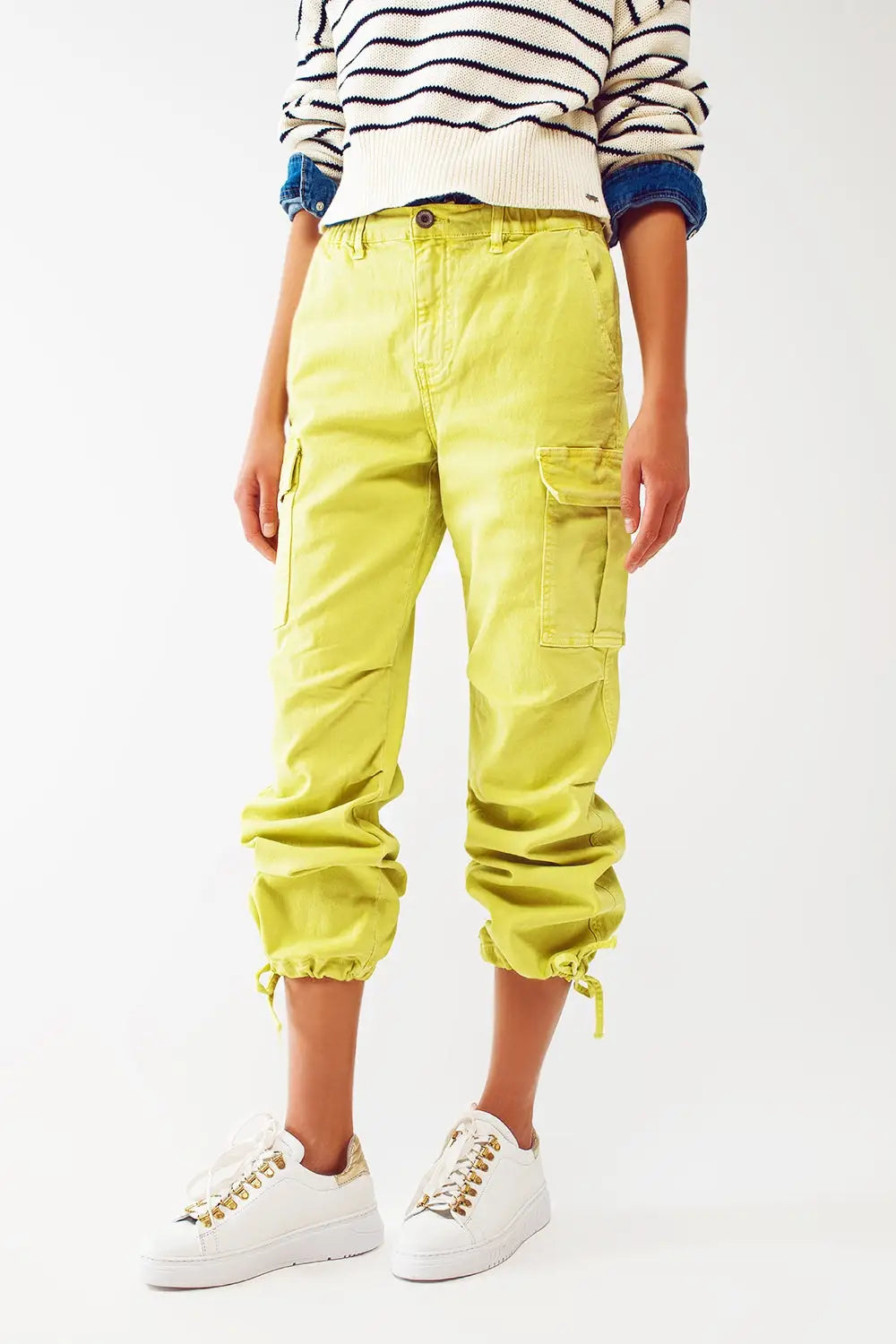 Cargo Pants with Tassel ends in lime - Colored Jeans