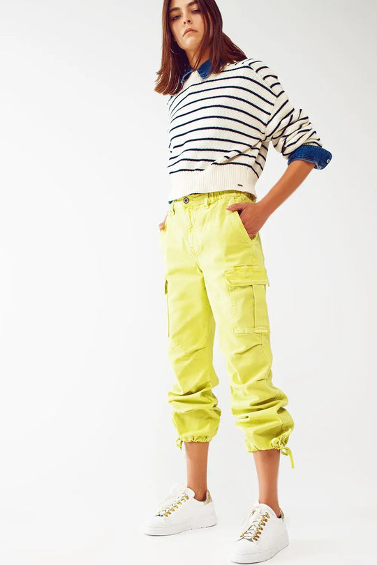 Cargo Pants with Tassel ends in lime - Colored Jeans