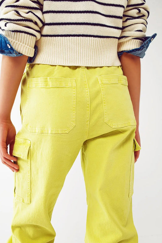 Cargo Pants with Tassel ends in lime - Colored Jeans