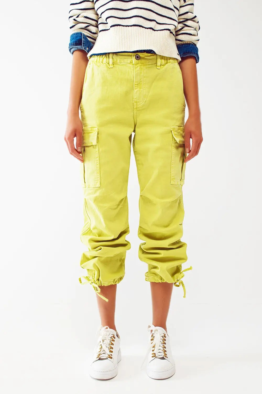 Cargo Pants with Tassel ends in lime - Colored Jeans