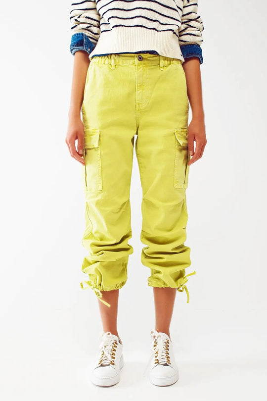 Cargo Pants with Tassel ends in lime - Colored Jeans
