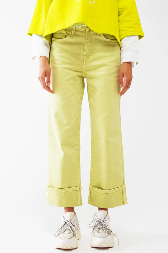 Straight Leg Jeans with Cropped Hem in Lime Green - Colored Jeans