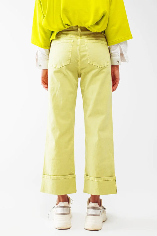 Straight Leg Jeans with Cropped Hem in Lime Green - Colored Jeans