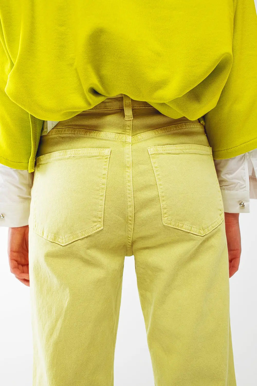 Straight Leg Jeans with Cropped Hem in Lime Green - Colored Jeans