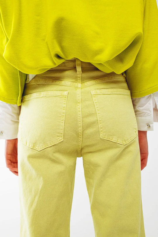 Straight Leg Jeans with Cropped Hem in Lime Green - Colored Jeans