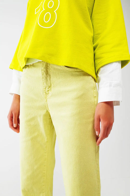 Straight Leg Jeans with Cropped Hem in Lime Green - Colored Jeans