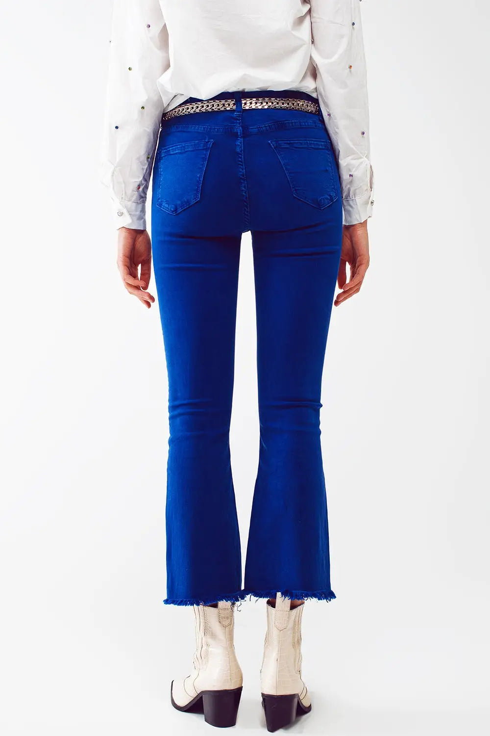 Flare jeans with raw hem edge in blue - Colored Jeans