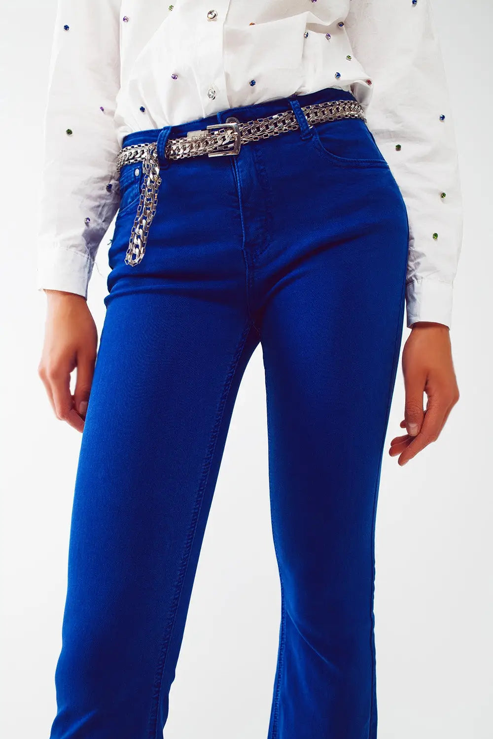 Flare jeans with raw hem edge in blue - Colored Jeans