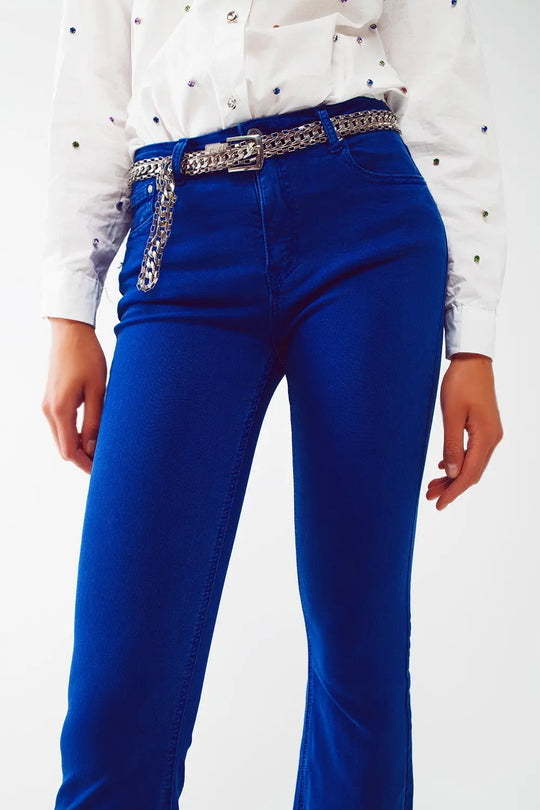 Flare jeans with raw hem edge in blue - Colored Jeans