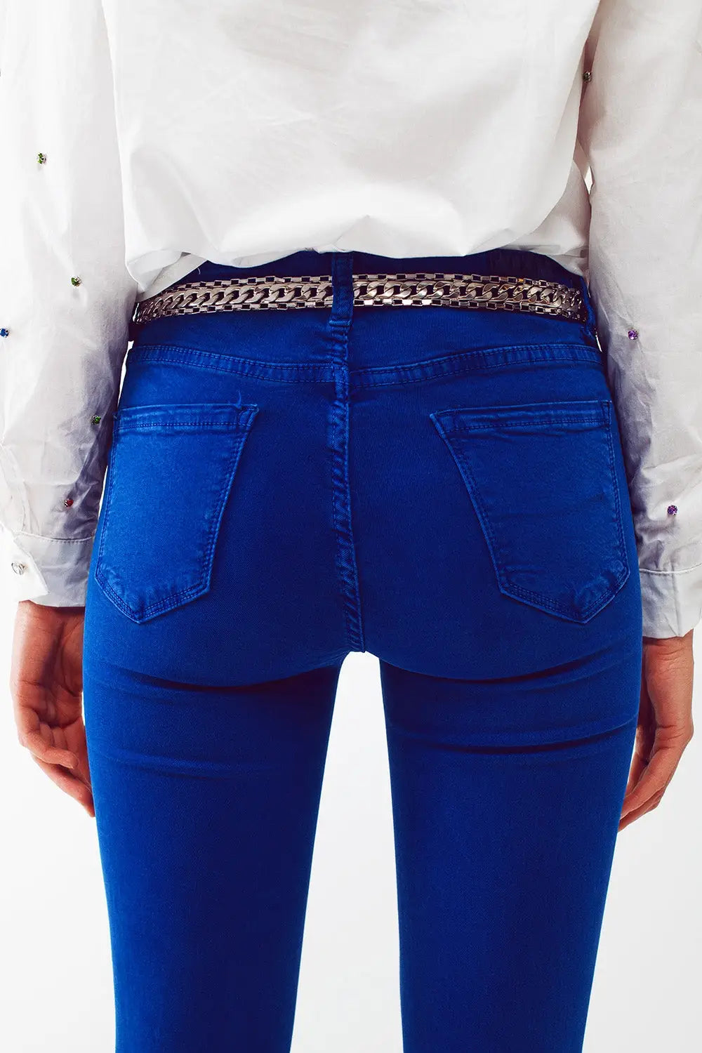 Flare jeans with raw hem edge in blue - Colored Jeans