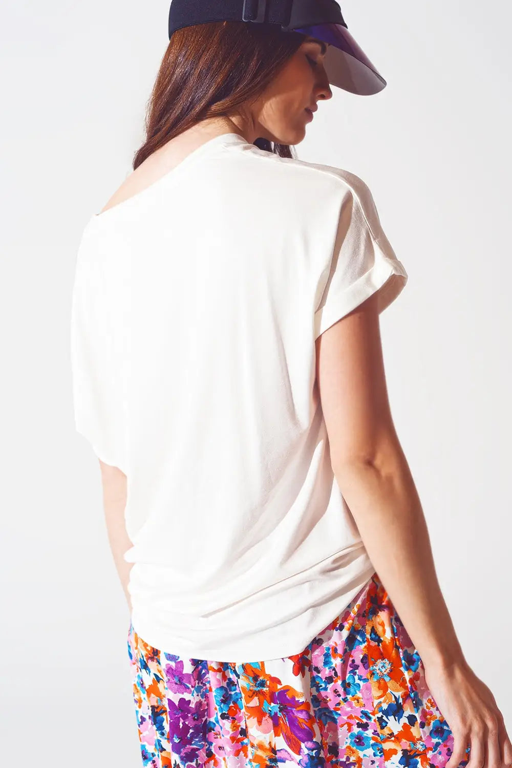 Boat Neack T-shirt With Good Vibe Text in White and Pink - FUCHSIA / ONE - T-Shirts