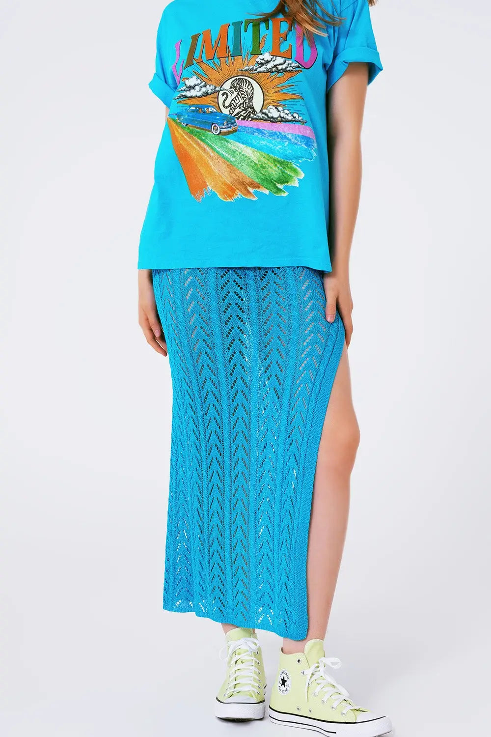Crochet Maxi Skirt in Blue - BLUE / ONE - Skirts