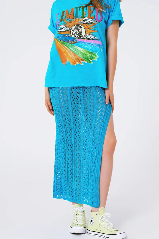 Crochet Maxi Skirt in Blue - BLUE / ONE - Skirts