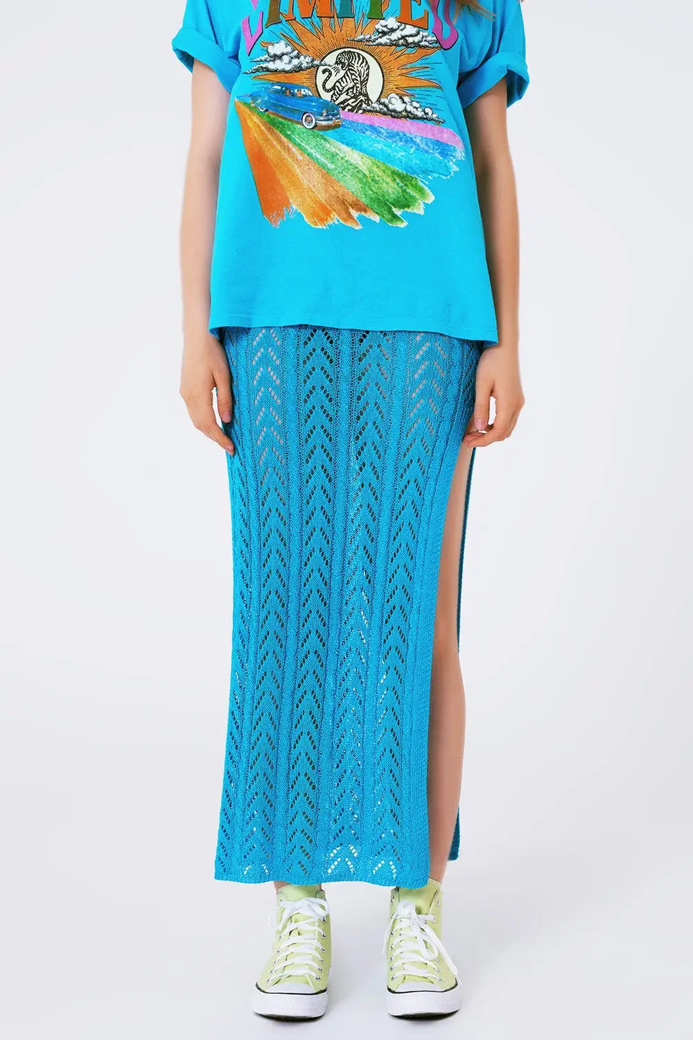 Crochet Maxi Skirt in Blue - BLUE / ONE - Skirts