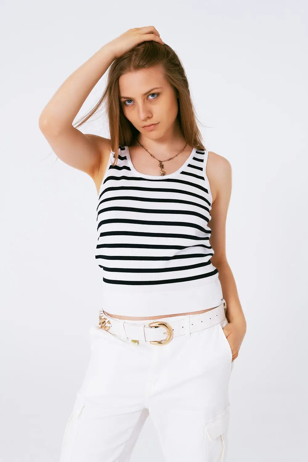 Striped cropped top in navy and white - Sweaters