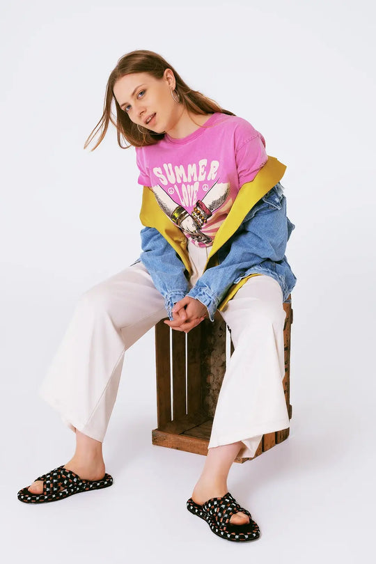 Graphic T-shirt With Text Summer Love in Pink - PINK / ONE - T-Shirts