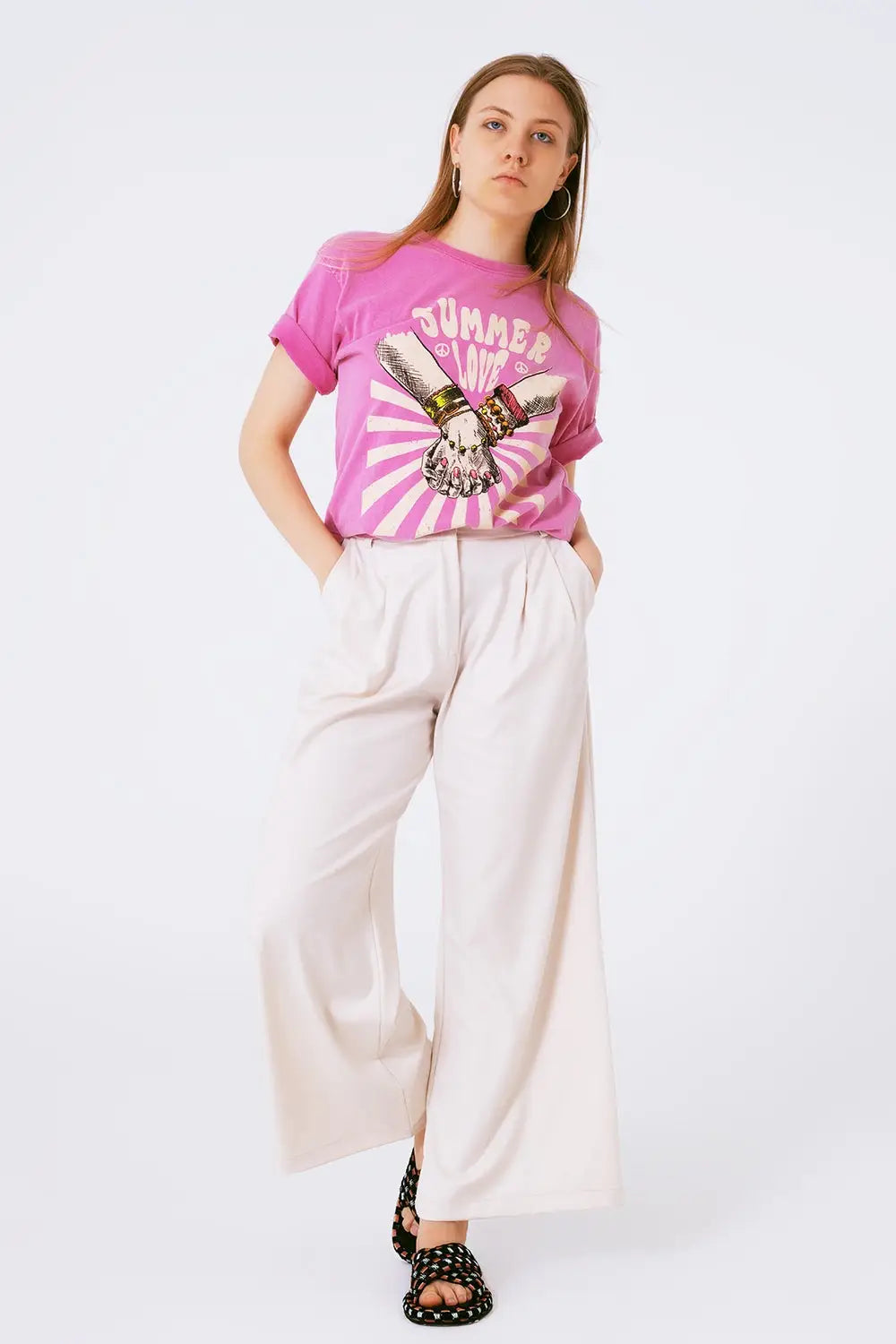 Graphic T-shirt With Text Summer Love in Pink - PINK / ONE - T-Shirts