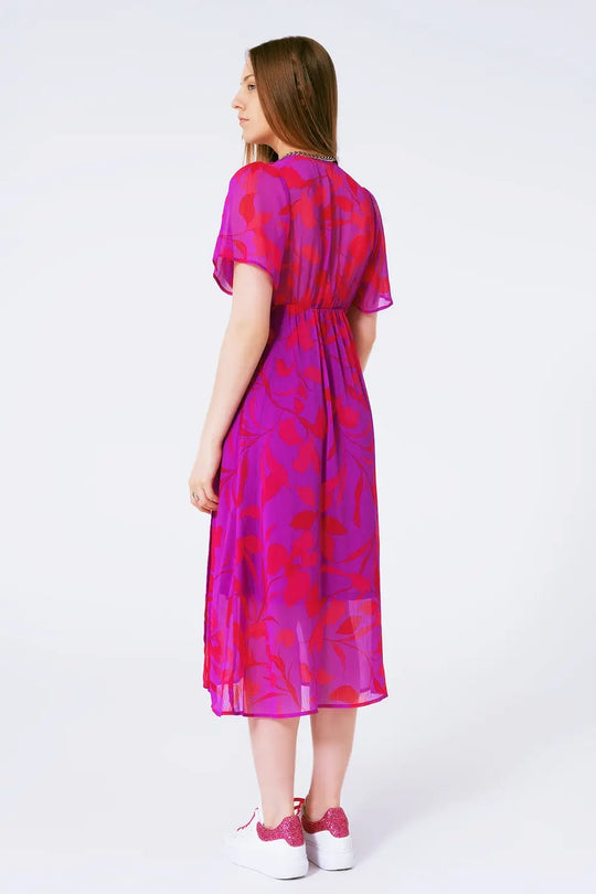 short sleeve V-neck chiffon maxi dress in floral print - Dresses