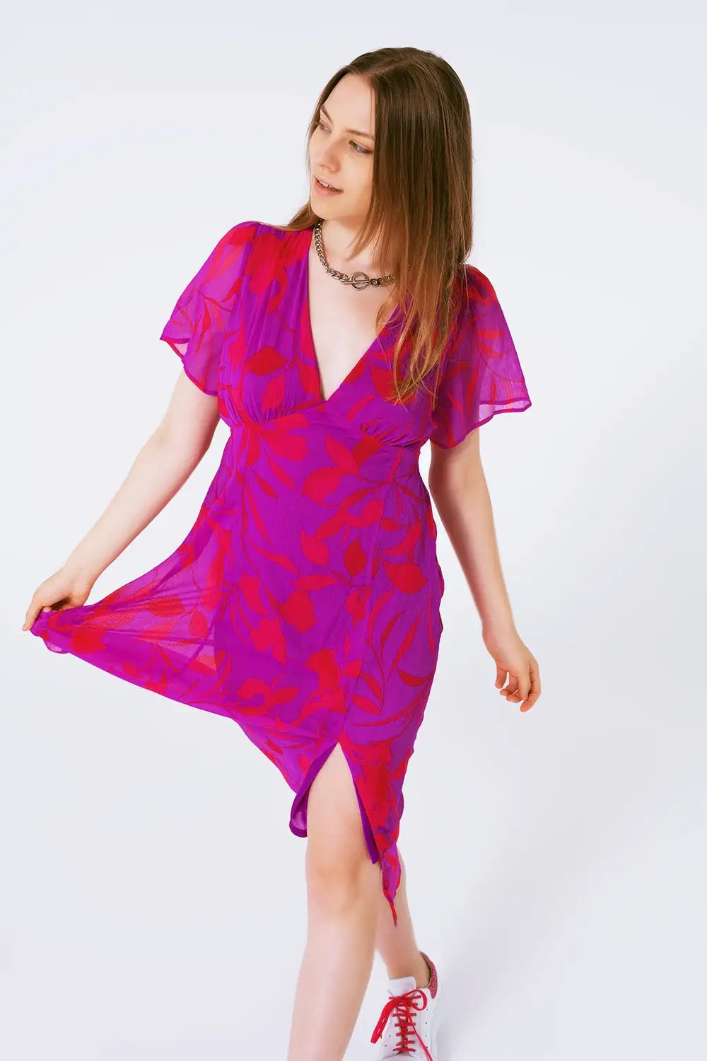 short sleeve V-neck chiffon maxi dress in floral print - Dresses