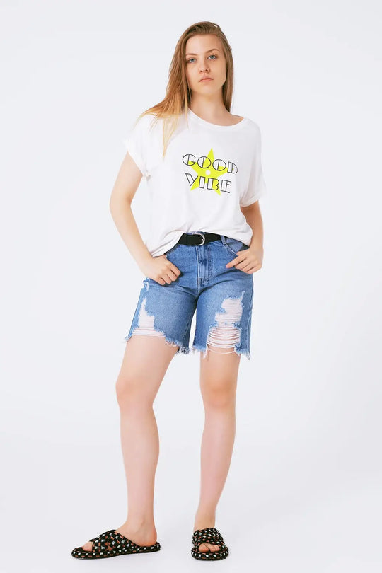 Boat neckline Relaxed fit T-shirt fluor good vibe logo - GREEN / ONE - T-Shirts
