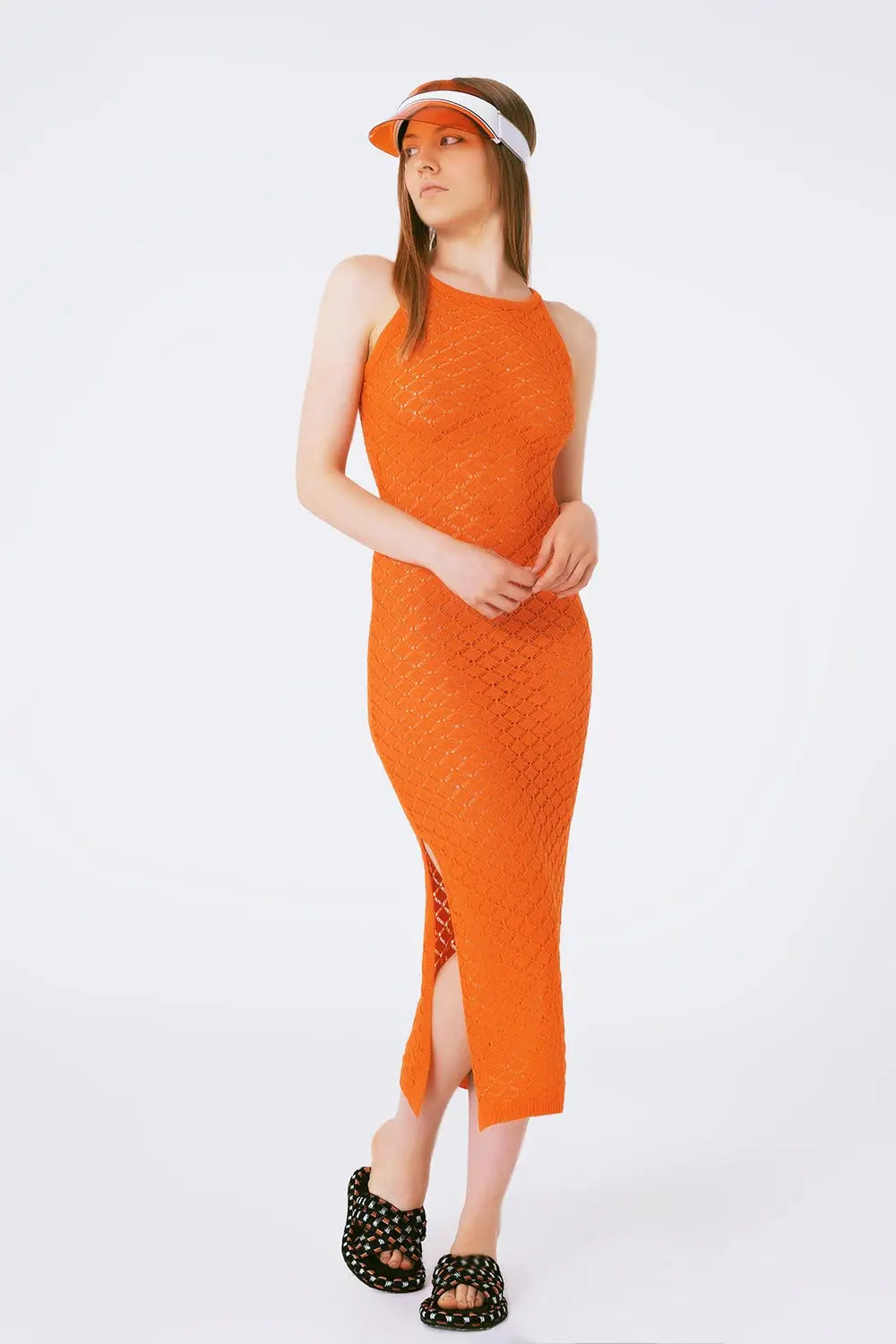 Halter Crochet Midi Dress in orange - ORANGE / ONE - Dresses