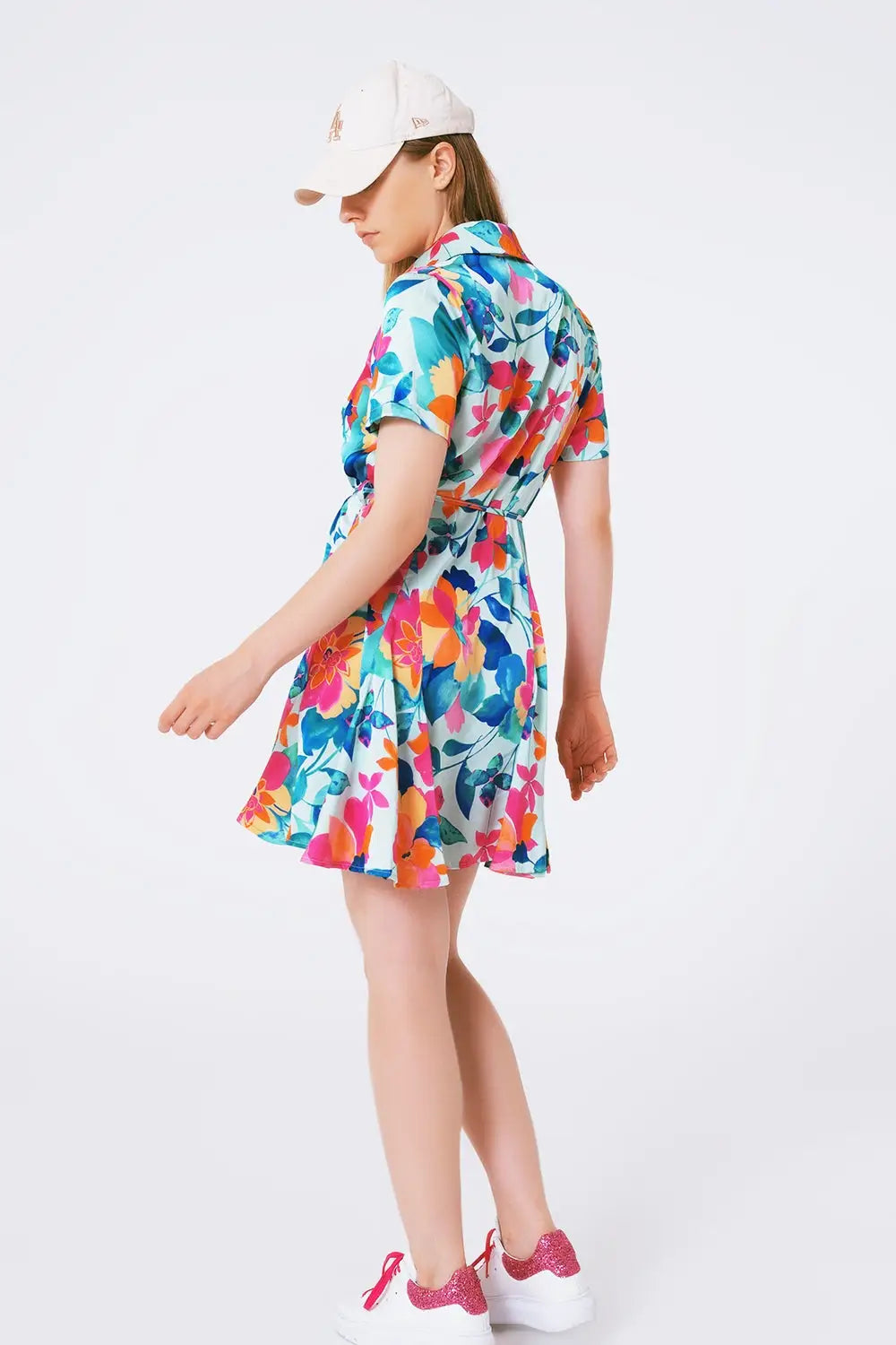 soft satin mini dress with flower print - Dresses