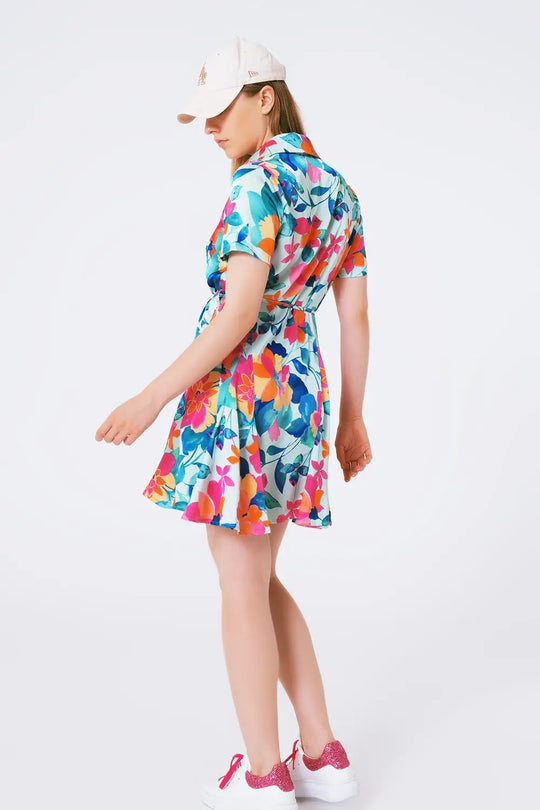 soft satin mini dress with flower print - Dresses