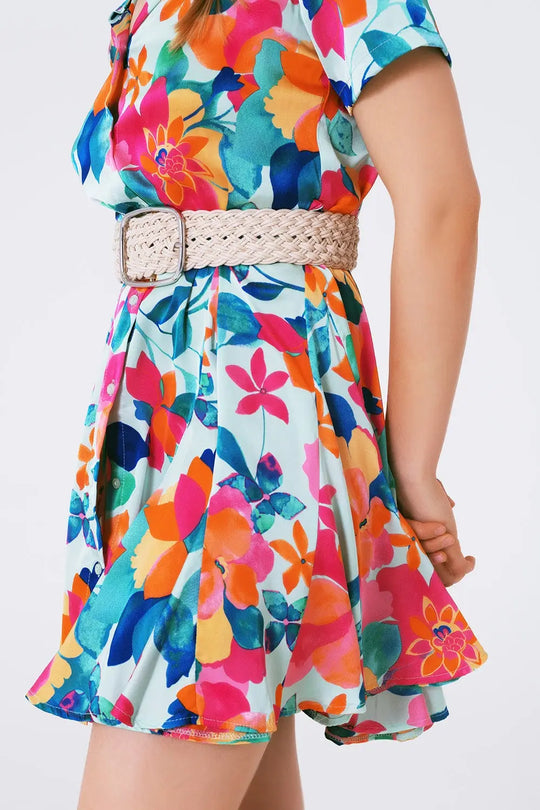soft satin mini dress with flower print - Dresses